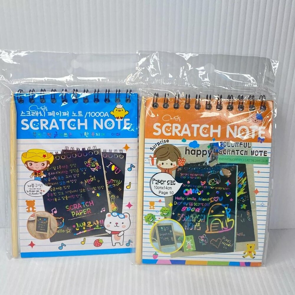 SET of 2 Black Paper Scratch Note Pad w/ Wood Stylus Pen 10 pages each NEW